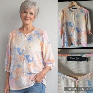 Soaked in Luxury watercolour Pastels slit neck Floral Women's Blouse